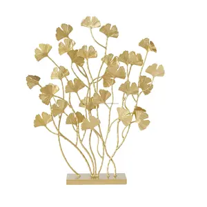 Alta qualidade Abstrato Gingko Escultura Gold Metal Médio Matte Gilt Terminado Hastes e Folhas Botânicos