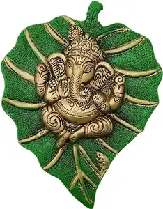 Wall Hanging Metal Ganesh face on pipal leaf Decorations for Wall of home ,Temple ,Hotels ,Offices From India