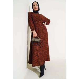 Vestido Elástico Cintura y Tobillo Estampado Marrón - Product Image 4