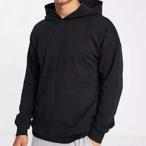 2024 Custom Unisex Pullover Oversized Drop Shoulder Hoodie 100% Cotton French Terry <b>Plain</b> <b>Black</b> Cut Sew Winter <b>Sweatshirt</b> Men - Product Image 4