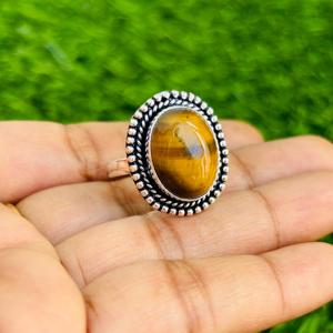 Bague en argent sterling 925 avec pierres précieuses oeil de tigre originales bagues de créateur bague en gros prix usine bijoux en vrac - Product Image 1