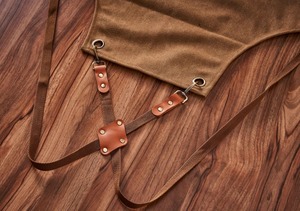 Luxury Adjustable Canvas & <b>Leather</b> <b>Aprons</b> Kitchen Accessories Chef Cooking Washable Welder BBQ <b>Apron</b> with Pockets AAA-0021D - Product Image 3