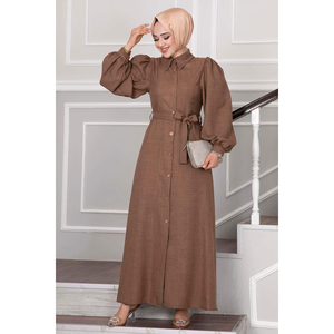 Pearl Detailed Hijab Vestido Marrón - Product Image 1