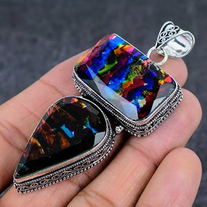 Colgante de Aleación con Cristal Dicroico Vintage, Estilo Bohemio, Hecho a Mano, Corte Ovalado de Citrino, Unisex, Joyería - Product Image 1