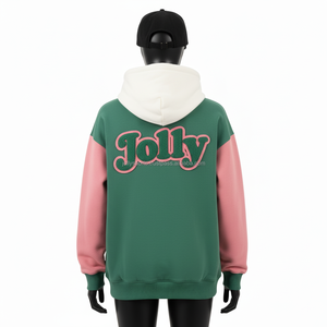 Premium 350GSM Mujeres Color Block Fleece Hoodie Logotipo personalizado Chenille Bordado Estilo deportivo Pullover mujeres básicas Hoodies - Product Image 2