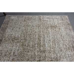 Rug, 6.1x8.9 ft Vintage Rug, <b>Brown</b> Floral Rug <b>Wool</b> - Product Image 4