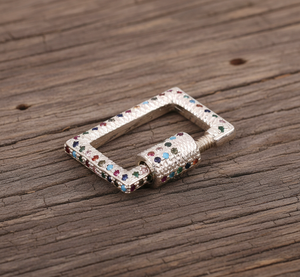 Dijes de Forma Rectangular con Cierre de Mosquetón, Chapados en Oro, Plata de Ley 925, Multicolores, con Circonitas Cúbicas, Libres de Níquel, para Collares de Moda - Product Image 5