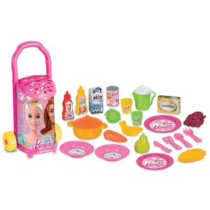 Barbie Bazaar Trolley Jouets 25 pcs Produit Sous Licence Shopping Marché Panier avec Accessoires Éducatif Pretend Play Jouet pour les filles