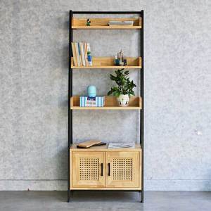 Étagère décorative autoportante KTB68175 au design moderne, 64x36x160cm, avec armoire, en bois de caoutchouc et structure en fer, bibliothèque - Product Image 3