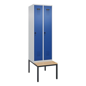 C+P Taquilla Cabo-Plus con Banco, 2 Compartimentos, 600 x 500/815 x 2120 mm, gris/azul - Product Image 1