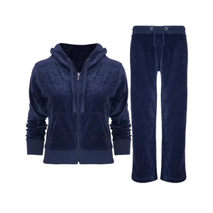 Ensemble de survêtement en velours 100 % coton pour femme 2026, style personnalisé, vêtements de sport à capuche avec fermeture éclair et techniques de strass pour l'hiver - Product Image 2