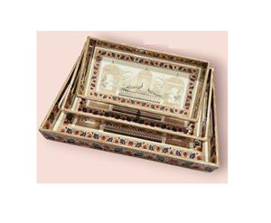 Premium Glossy <b>Printed</b> Wooden Tray Set with Gold Foil Finish Durable and Stylish Serving Tray for <b>Coffee</b> Snacks Use - Product Image 1