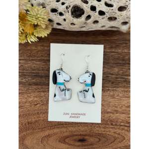 Shenel Comosona Sterling Silver Snoopy Dangle Earrings with Multi Stone <b>Shell</b> Inlay - Product Image 1