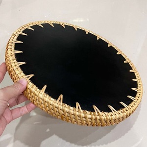Best Selling Mother Of Pearl With <b>Rattan</b> Serving Tray Round Blue Flower Design Natural <b>Frame</b> For Home Decor Hotel Sustainable - Product Image 2