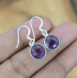 Améthyste violette en argent sterling 925, pierre précieuse taillée, 1 paire de boucles d'oreilles à crochet, bijoux faits à la main, cadeau élégant pour femmes - Product Image 4