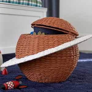 Cesta de almacenamiento con forma de jacinto de agua tejida a mano con tapa, organizador decorativo de planeta tejido Natural - Product Image 3