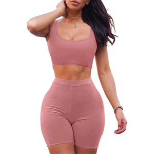 Pro Quality Solid Pattern Casual Style Bodycon Tank <b>Crop</b> <b>Top</b> <b>Shorts</b> Sets Customizable Design - Product Image 1