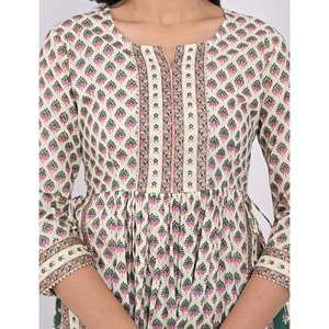 Conjunto de Pantalones de Algodón con Estampado de Bloques Blanco y Verde para Mujer, Tallas XS/XS/XL/3XL, Primavera/Verano, Top y Pantalones Deportivos Tres Cuartos - Product Image 2