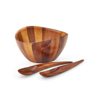 Creative Bamboo Walnut 3 Piece Salad Set <b>Large</b> <b>Serving</b> <b>Bowl</b> With Matching Servers Modern Kitchenware Housewarming Gift - Product Image 5