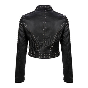 Women Real Leather Sheepskin Aniline Biker <b>Jacket</b> for Women Sally Mae Style Studded Detail Zipper and Quilted Viscose <b>Lining</b> - Product Image 2