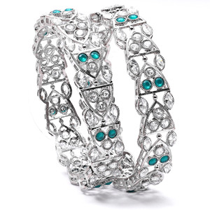 Modern Luxury <b>Silver</b> Plated Reverse AD Rhodium Bangles <b>Sets</b> Ethnic Style Brass Bangles for Weddings - Product Image 1