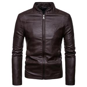 Automne hiver nouvelle couleur unie mode à manches longues Faux cuir homme haute rue manteau à capuche cou fermeture éclair classique motard toile - Product Image 2