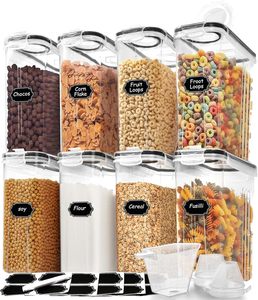 Ensemble de 8 récipients hermétiques pour céréales sans BPA [4L/135,2 Oz] avec <span class=keywords><strong>bec</strong></span> verseur, tasse doseuse, empilables, 20 étiquettes pour garde-manger - Product Image 1