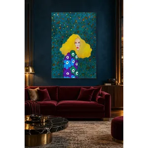 Fida, femme aux cheveux blonds sur fond turquoise, impression sur toile - Product Image 4