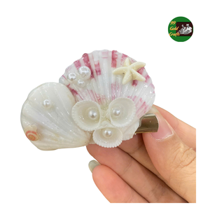 Pince à cheveux coquillage pour l'été Look de plage-Pince à cheveux en coquille de palourde faite à la main-Accessoire pour cheveux pour femmes filles thème sirène - Product Image 2