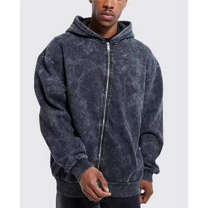 custom screen print logo cotton fleece heavy weight oversize <b>zip</b> <b>up</b> <b>vintage</b> snow wash acid wash <b>hoodie</b> - Product Image 1