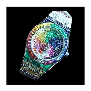 Montre de luxe de forme ronde plaquée or pour hommes conception de diamant personnalisée étanche classique pour la fenêtre de cadran en verre d'affaires de mode - Product Image 6