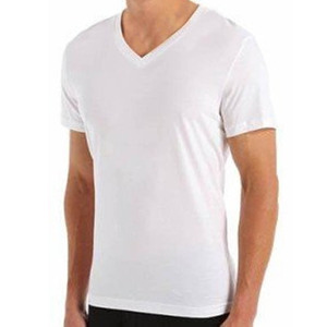 Camiseta ajustada con cuello en V para hombre grande 100% algodón preencogido transpirable de secado rápido - Product Image 1