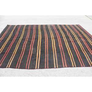 Kilim Vintage <b>Rug</b>, 7.2x10.4 ft Turkish <b>Rug</b>, <b>Black</b> Bordered Wool <b>Rug</b> - Product Image 3