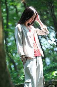 Linen Tank Top Women's Long Sleeve V Neck Sweet Breathable Eco-Friendly Summer Style Available <b>Big</b> Size - Product Image 2