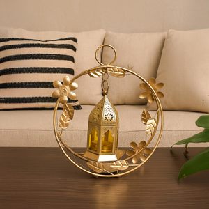 Premium Gold Floral Ring Metal Lantern <b>Tealight</b> <b>Holder</b> Beautiful Decorative Votive for Home Decor Diwali Wedding Party Events - Product Image 5
