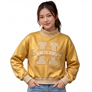 Sudadera de cuello alto personalizada para mujer, de invierno, estampada, de algodón y forro polar, con parche de letras bordado, estilo oversize - Product Image 1