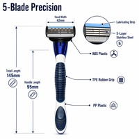 Système de rasoir manuel pour homme RTS à 5 lames, cartouche de remplacement, lames en acier inoxydable, rasoir en plastique, épilation du visage