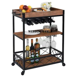 Manufacturer Of Metal And Wood Trolley Rectangle Shape Handmade Serving Cart Customized Size Decorative Wholesale Trolley