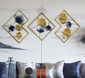 Tapices de pared hogar sala de estar decoración moderna hierro forjado oro Ginkgo hojas Fondo pared decoración arte. - Product Image 3