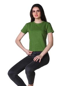 Compre Camisetas de Mujer con MOQ Bajo, Ropa Casual, Cuello Redondo, Camiseta Básica de Manga Corta, Color Verde Sólido Teñido, Camiseta con Cuello Redondo para Verano - Product Image 4