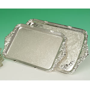 Bandeja para servir de acero inoxidable Rectangular de lujo con asas de uva decorativas Servidor de alimentos y bebidas de tamaño personalizado para uso en el escritorio - Product Image 3