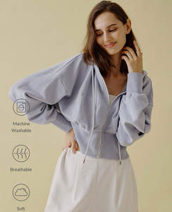 Sweat à capuche surdimensionné personnalisé haut court pull à capuche décontracté hiver tricoté surdimensionné décontracté solide sweats à capuche tricotés pour femme - Product Image 2