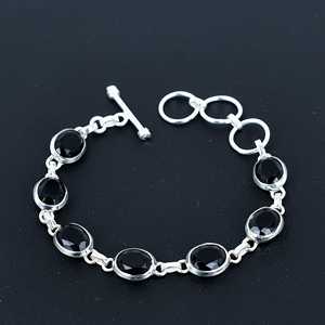 Bracelet chaîne ajustable en argent sterling 925 fait main avec pierre précieuse spinelle noire Art Palace, style vintage unisexe bohème hippie - Product Image 3
