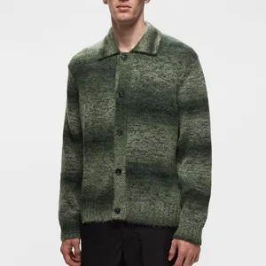 冬季高品质马球领色块渐变设计定制加大码针织毛衣羊驼毛套头衫男式毛衣
