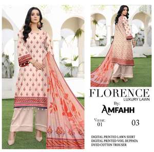 High Quality Ladies Pakistani Shalwar Kameez Top-Law Print Cotton Suits <b>Plus</b> <b>Size</b> Options Available - Product Image 3