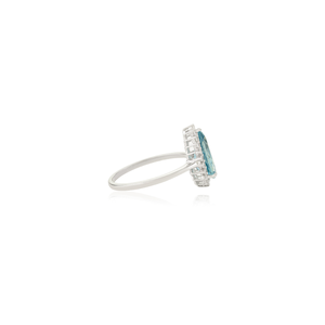 Top Grade Qualité Tendance 11x6mm Aigue-Marine & Diamant Déclaration Cluster Anneau 14K Or Blanc Femmes Bijoux Faits À La Main - Product Image 5