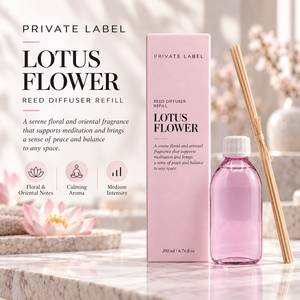 Private Label Lotus Flower Reed <b>Diffuser</b> Refill 200ml + <b>Sticks</b> | Floral Oriental Home Fragrance | OEM Manufacturer Spain - Product Image 2