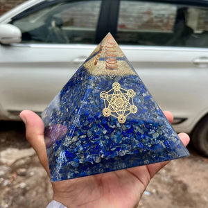 Pirámide de orgón de lapislázuli tallada de fábrica directa, natural con símbolo de Metatrón para curación energética y estilo de mascota Vastu - Product Image 6