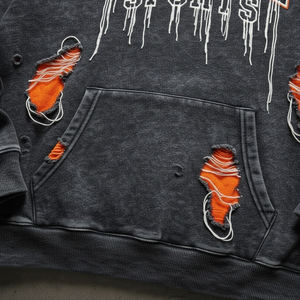 Vente en gros de sweats à capuche en coton 100% lourd, surdimensionnés, personnalisés, broderie usée, sweat à capuche épais, poids lourd, pour hommes, lavage à la pierre - Product Image 5