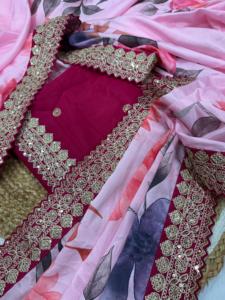 Magnifique Chinon Soie Avec Imprimé Floral Et Paillettes Broderie Dentelle Saree Femme Fabricant De Mode De Surat - Product Image 5